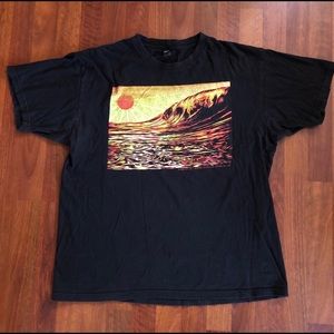 Obey Dark Wave & Rising Sun Black T-Shirt Sz Large